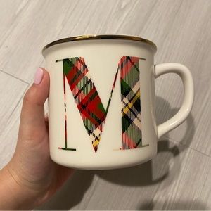 Pottery Barn Coffee Mug Monogram Letter M Plaid Design